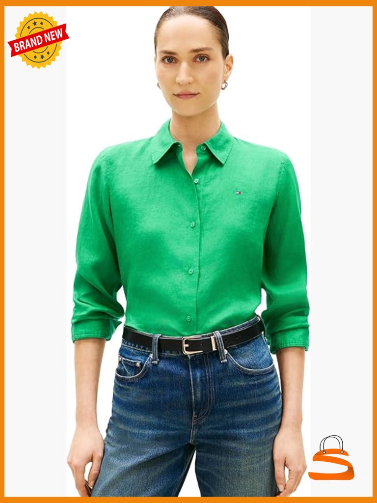 Relaxed Fit Linen Button Down Shirt Long Sleeve Blouse